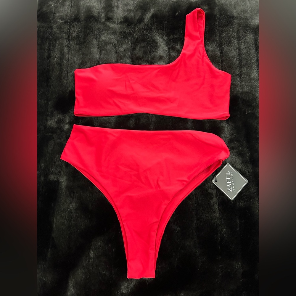 BWT Zaful bright red bikini. One shoulder. New with tags! Size large.
